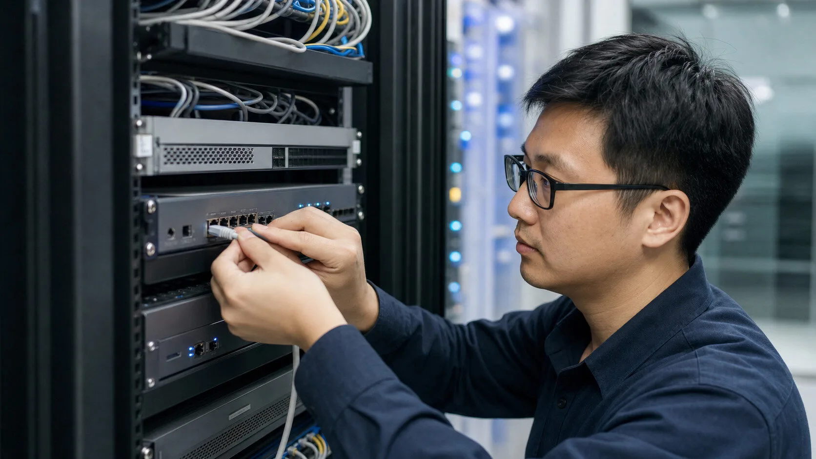 工程師設定企業機櫃 MikroTik 路由器與交換器實景