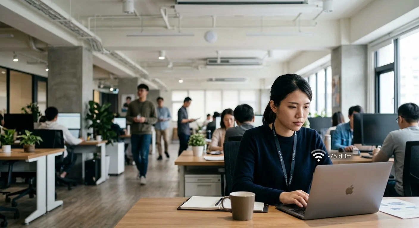 辦公室遠處的筆電連線到較遠的 UniFi AP,訊號強度 RSSI 偏弱