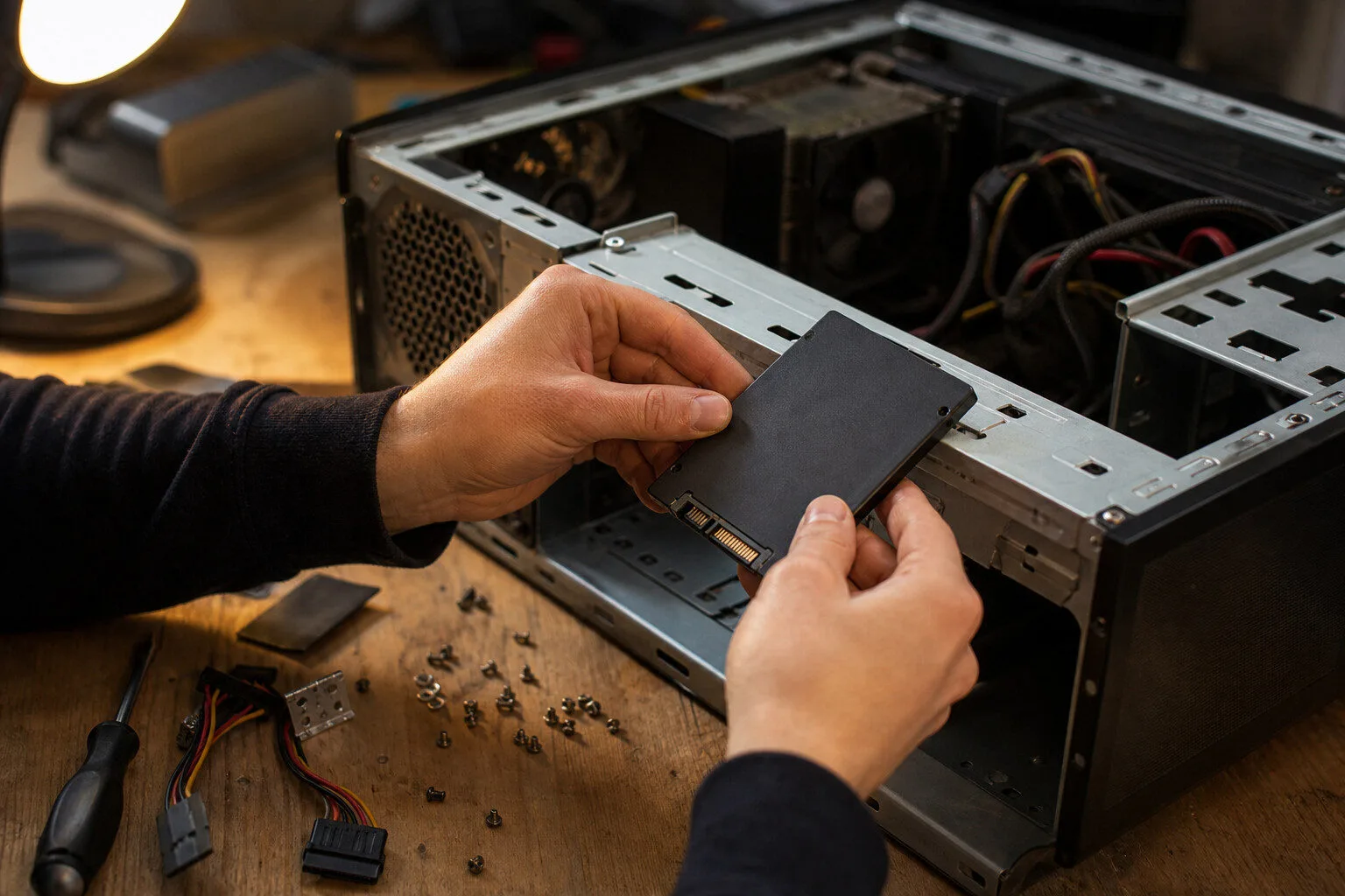 工程師更換 SSD／硬碟並進行資料轉移的維修特寫