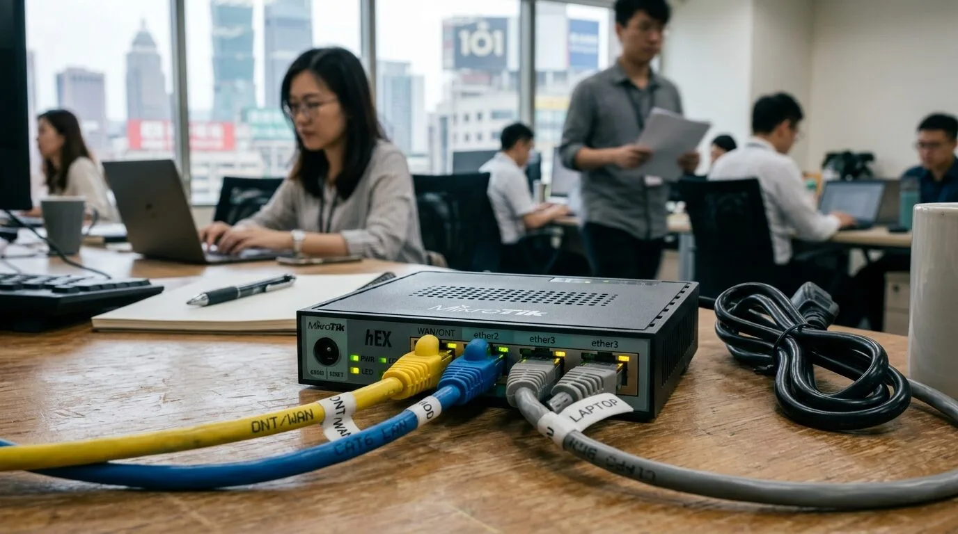 MikroTik hEX 路由器 ether1 ether2 ether3 三埠網路線接法特寫