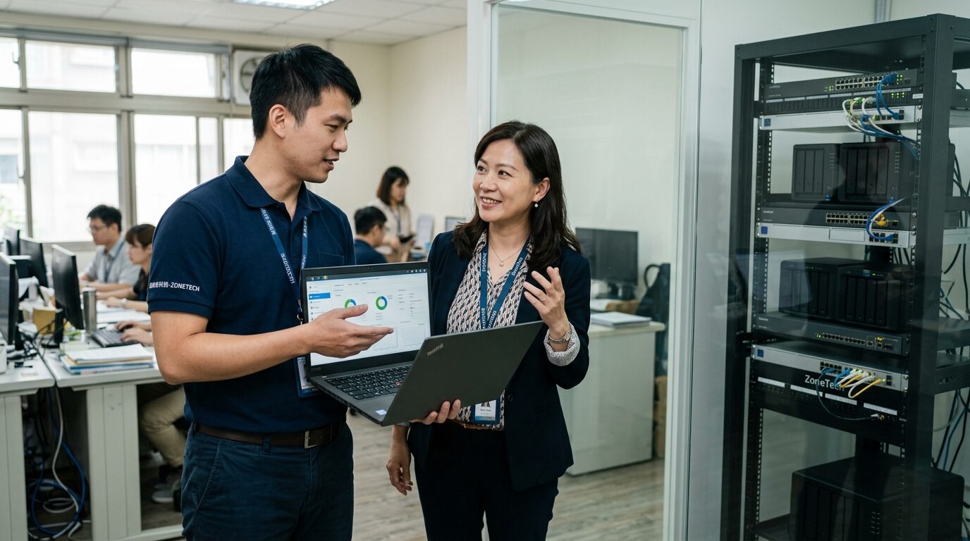 蓋斯克科技工程師與台灣中小企業客戶討論 NAS 雲端租賃方案｜蓋斯克科技