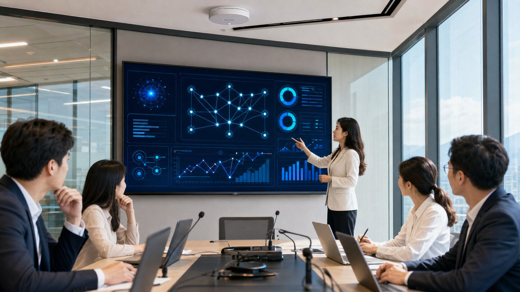 企業會議室以網路監控儀表板簡報 WiFi 架構,穩定連線實景|蓋斯克科技