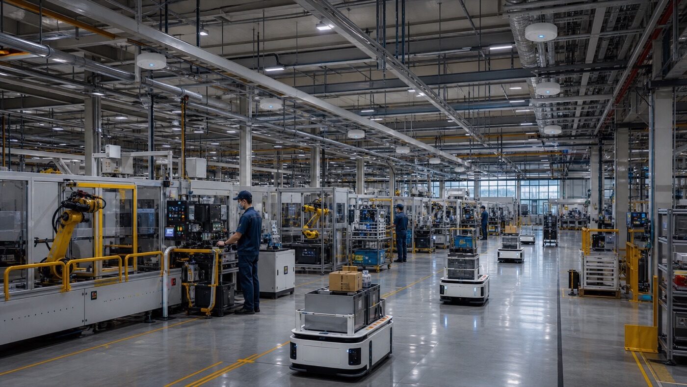 台灣智慧工廠產線實景:工業機台、AGV 搬運車與天花板工業級 WiFi AP 佈點|蓋斯克科技