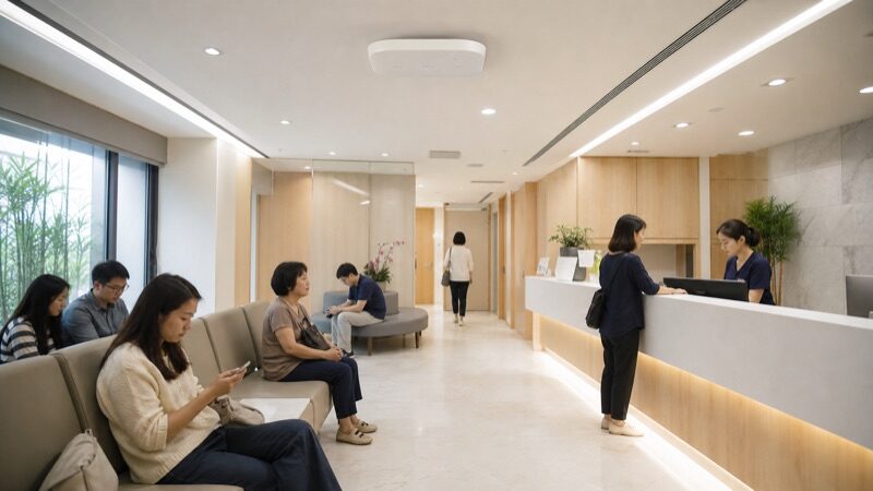 診所 Wi-Fi 實景：候診區天花板 AP 佈點，醫療與訪客網路分流｜蓋斯克科技