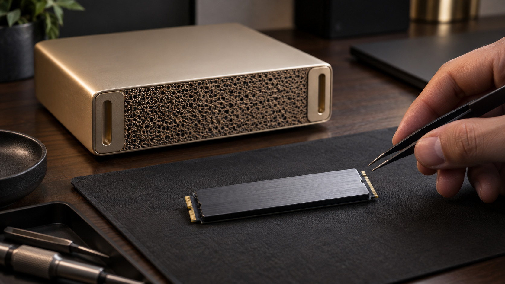 桌上型 AI 電腦與 NVMe SSD 特寫|蓋斯克科技